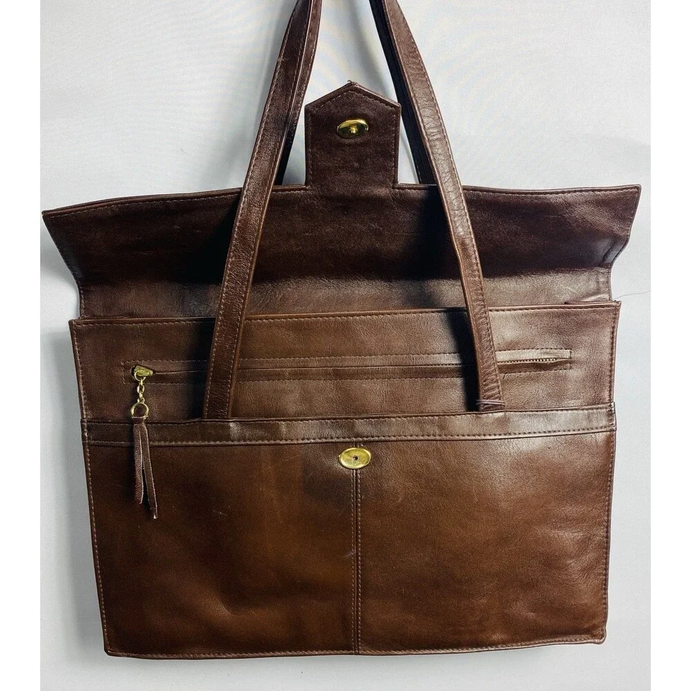 Women Business Brown Leather Messenger/Tote 14”x10”x2.5”